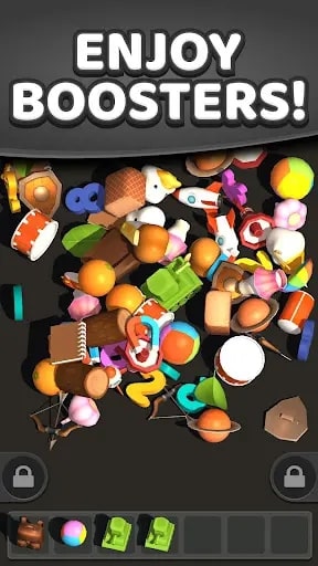 interface showing the boosters available in Match Tile 3D, highlighting how they enhance gameplay